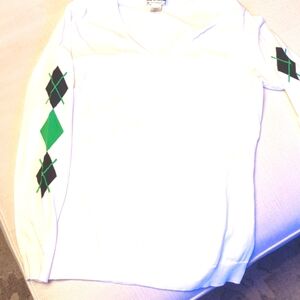 Lying sleeve argyle print white golf sweater